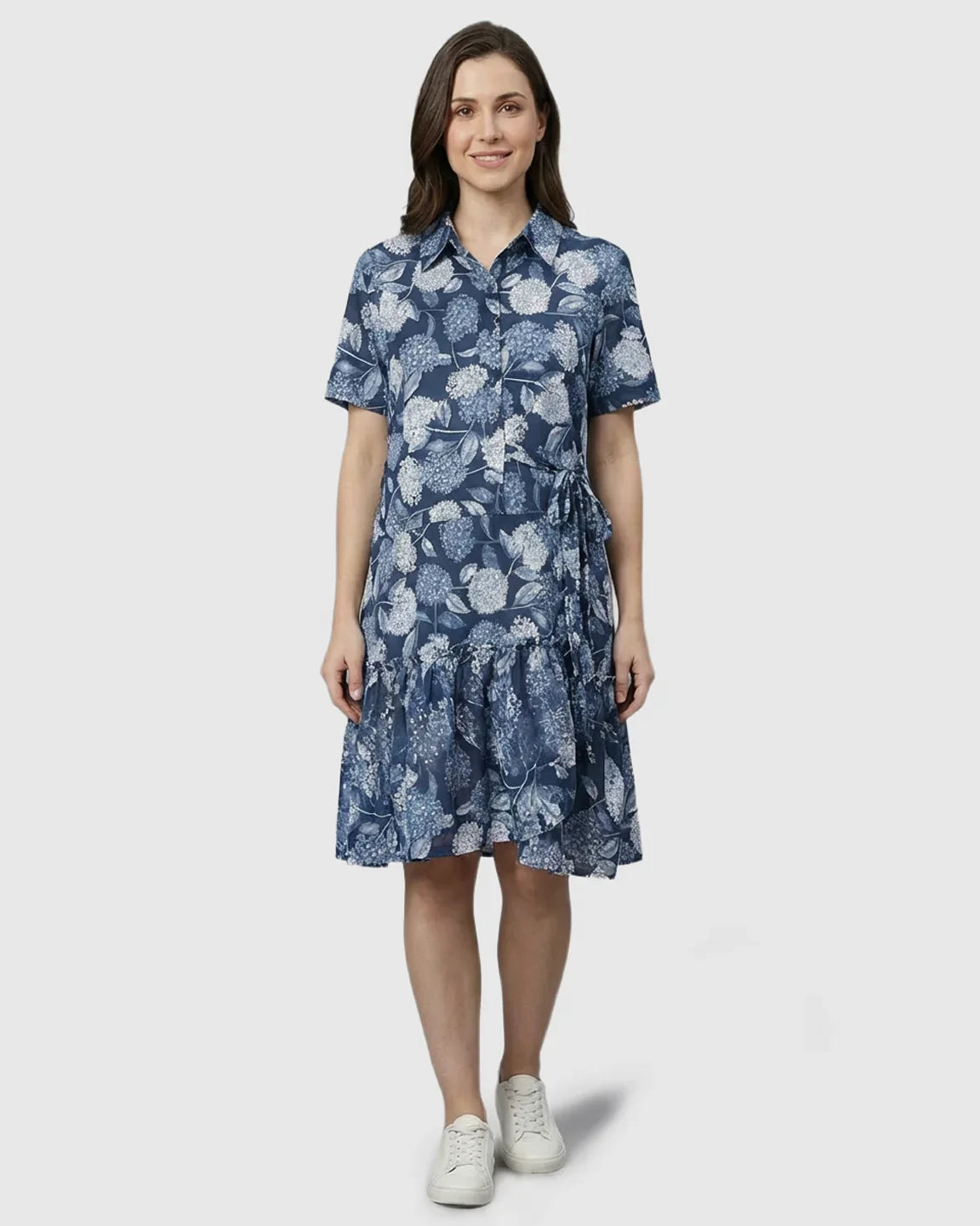 Bump Society – The Comfort Collection: Floral-Lapel Casual Maternity Midi Dress