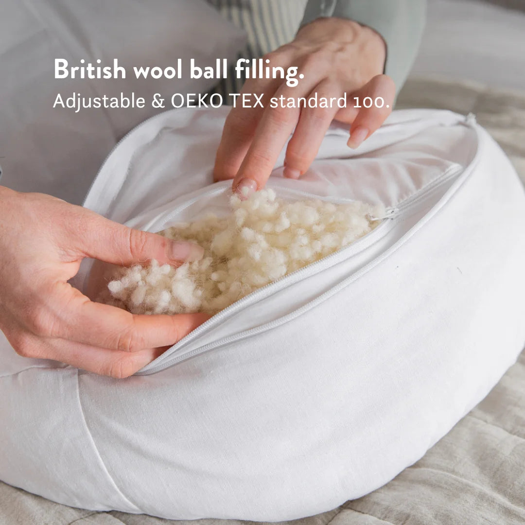 Bella Women's Pregnancy Pillow | Adjustable British Wool Filling, Hypoallergenic Support 2