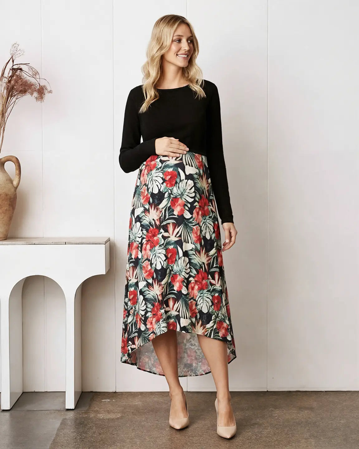 Bump Society – The Nursing Collection: Two-Piece Floral Nursing & Maternity Maxi Dress