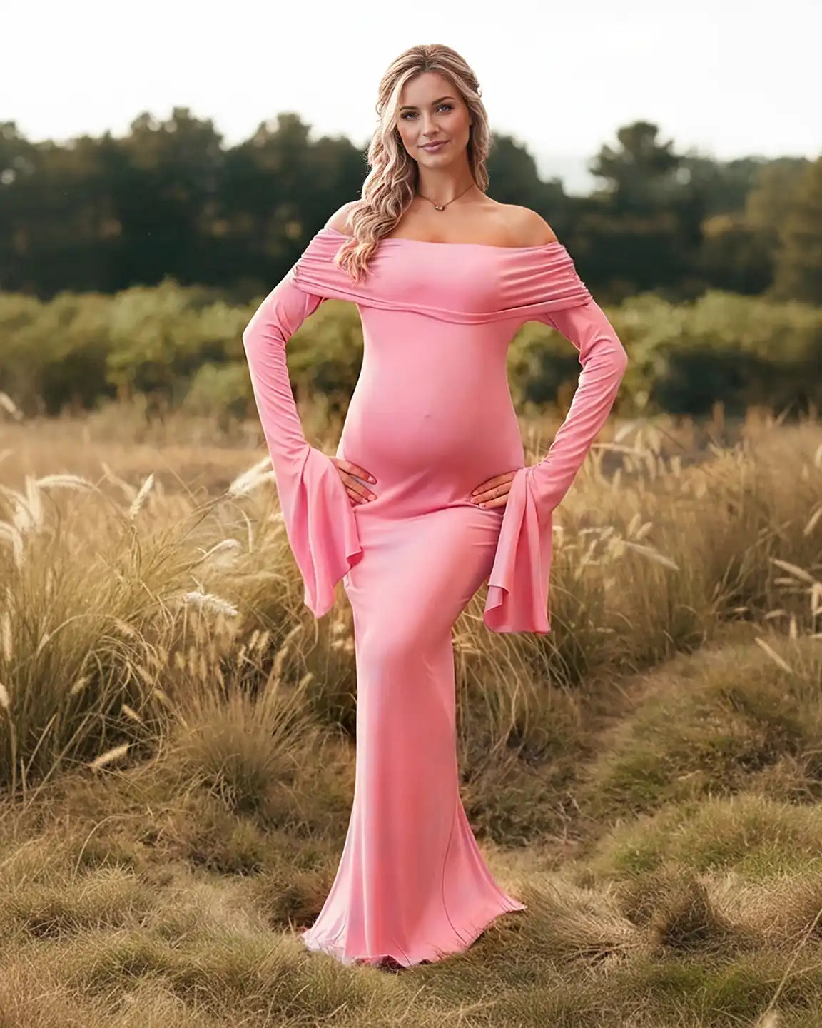 Bump Society – The Comfort Collection: Off-Shoulder Bodycon Maternity Maxi Dress