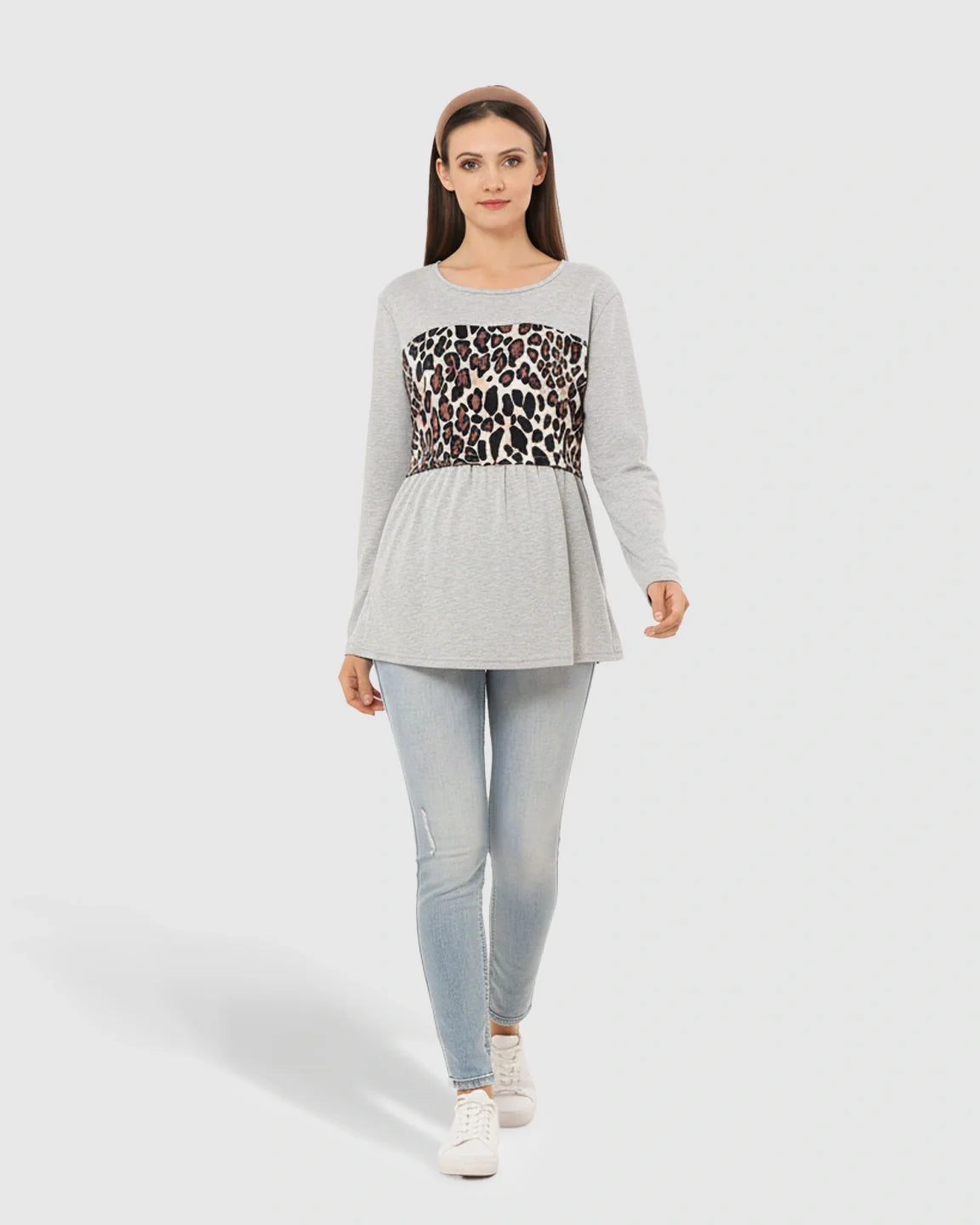 The Nursing Collection  Leopard Panel Long Sleeve Maternity Nursing Top