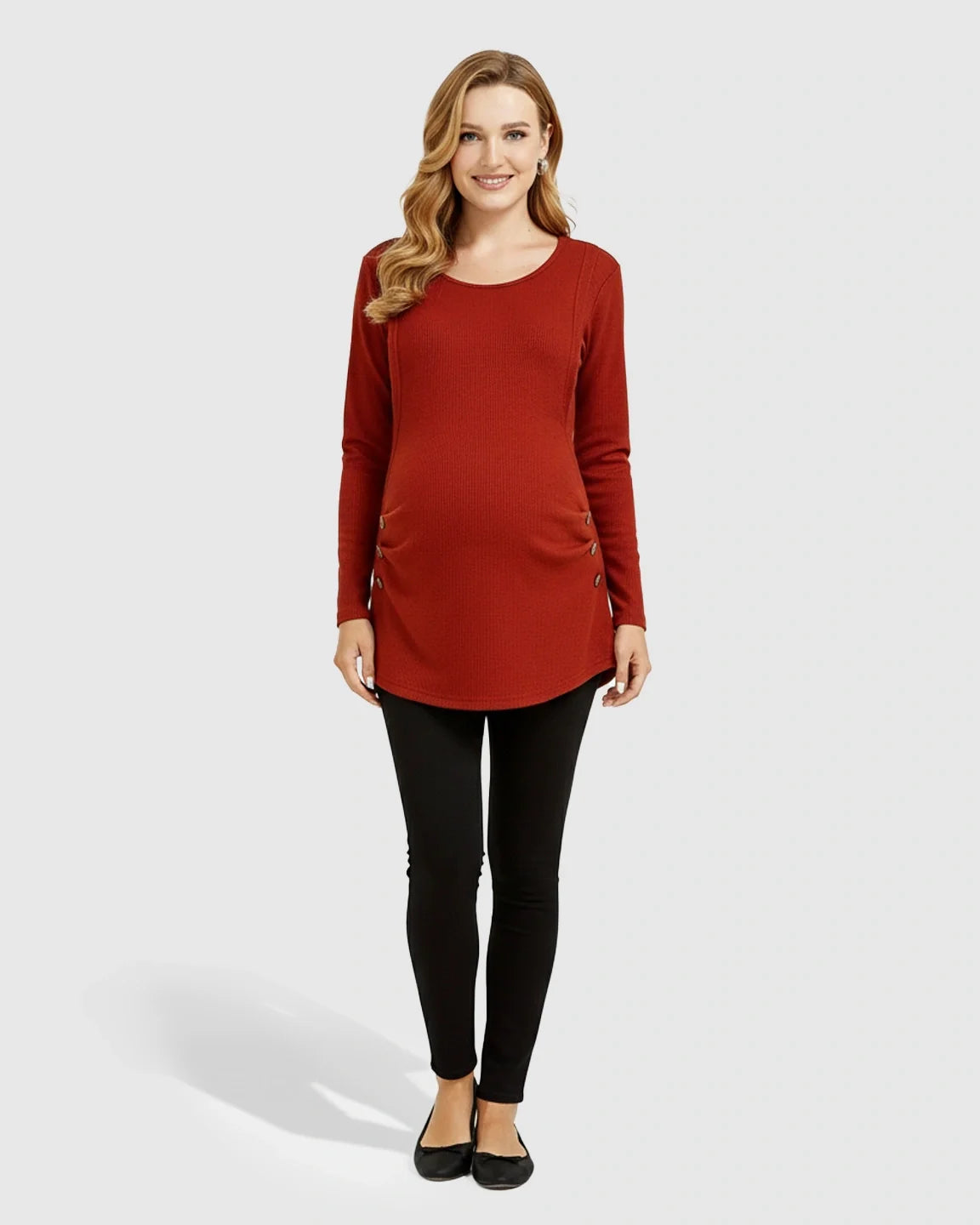 The Nursing Collection  Side-Pleated Button Detail Long Sleeve Maternity Nursing Top