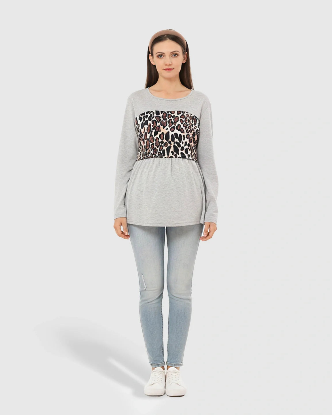 The Nursing Collection  Leopard Panel Long Sleeve Maternity Nursing Top