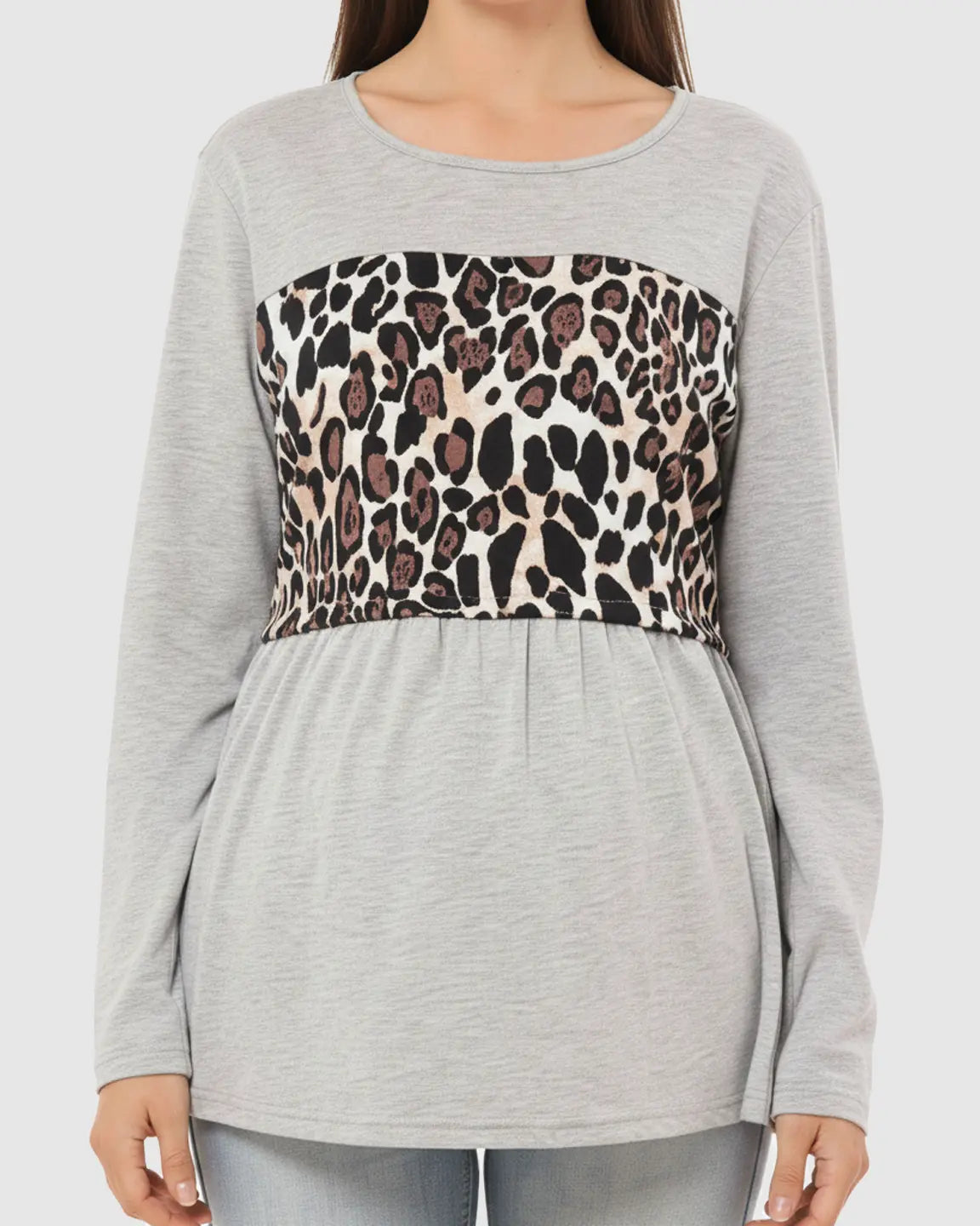 The Nursing Collection  Leopard Panel Long Sleeve Maternity Nursing Top