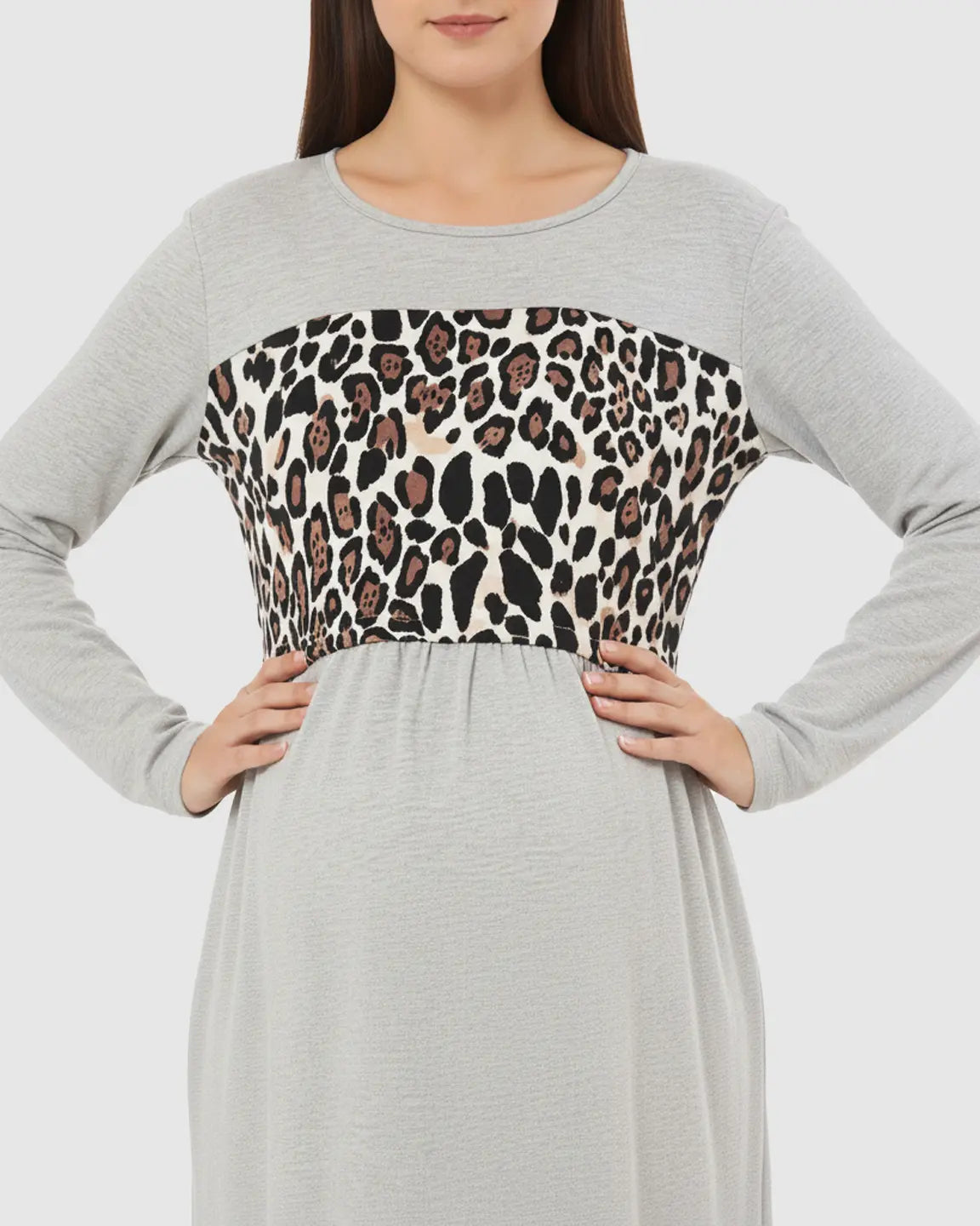 The Nursing Collection  Leopard Panel Long Sleeve Maternity Nursing Top