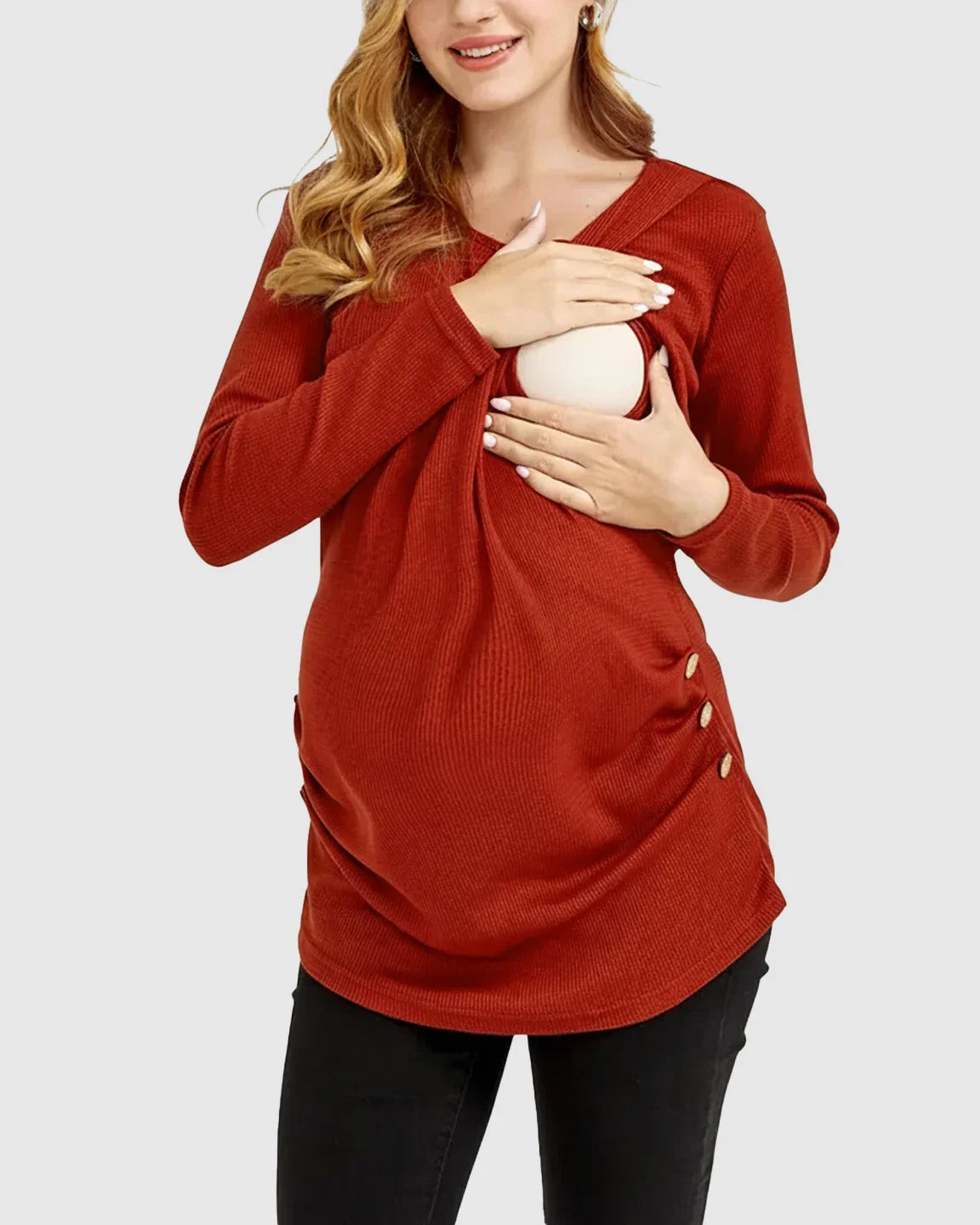 The Nursing Collection  Side-Pleated Button Detail Long Sleeve Maternity Nursing Top