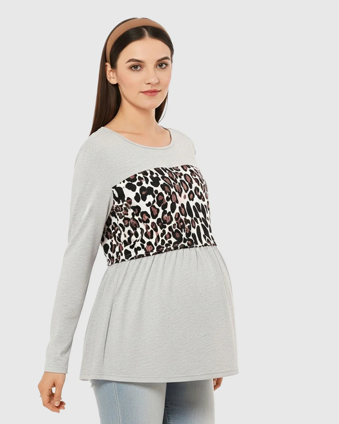 The Nursing Collection  Leopard Panel Long Sleeve Maternity Nursing Top