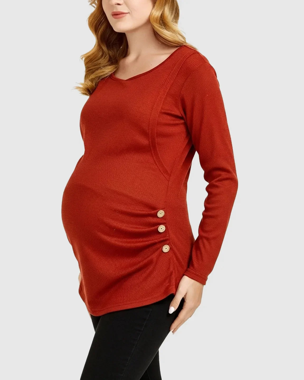 The Nursing Collection  Side-Pleated Button Detail Long Sleeve Maternity Nursing Top
