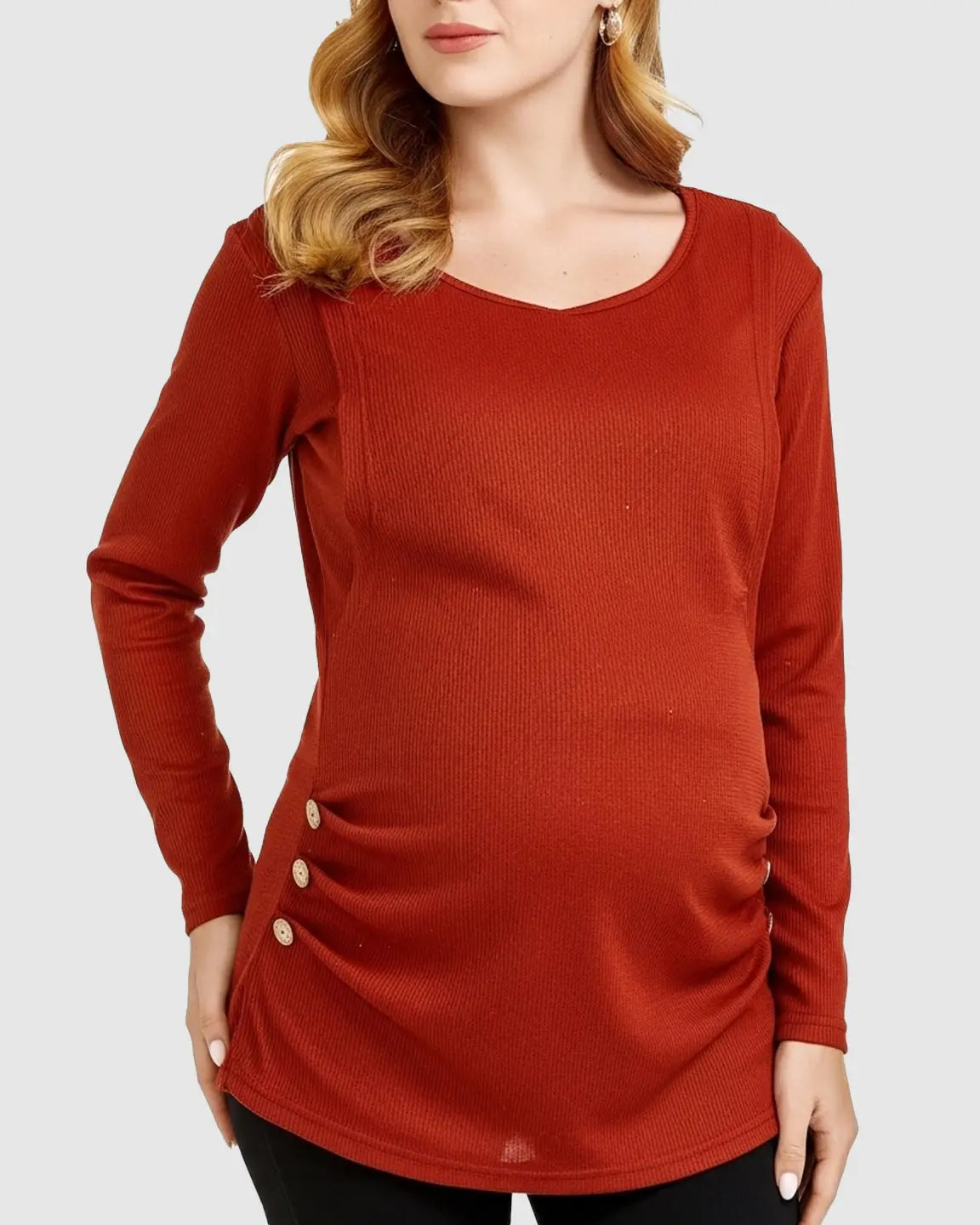 The Nursing Collection  Side-Pleated Button Detail Long Sleeve Maternity Nursing Top