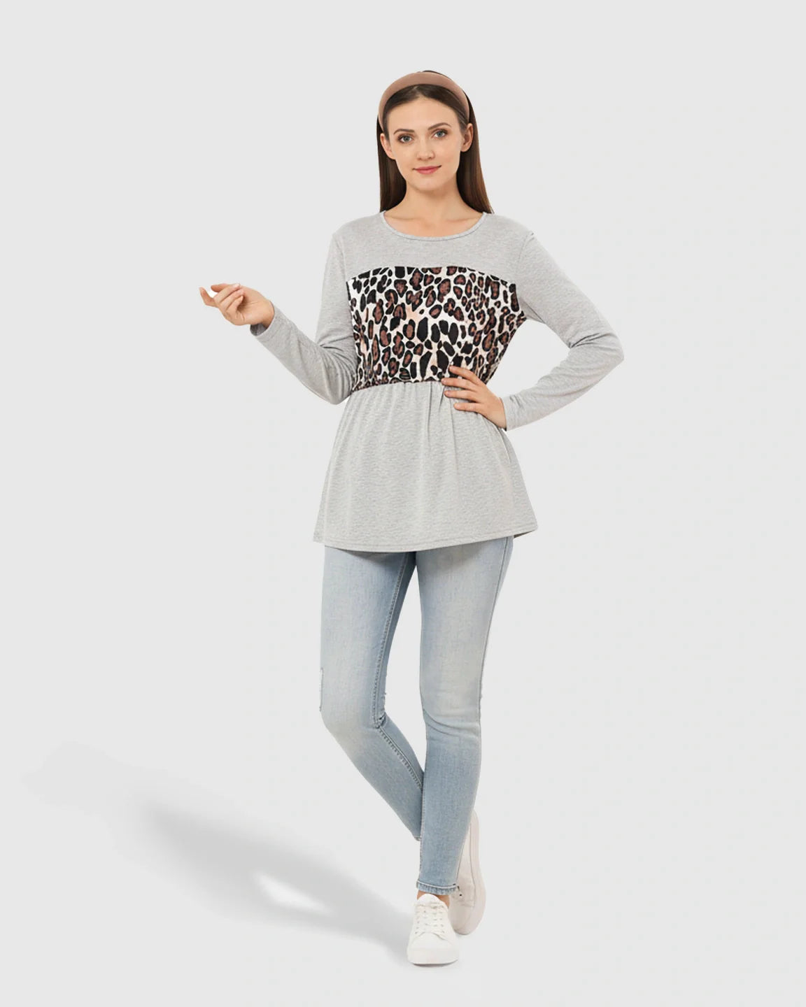 The Nursing Collection  Leopard Panel Long Sleeve Maternity Nursing Top