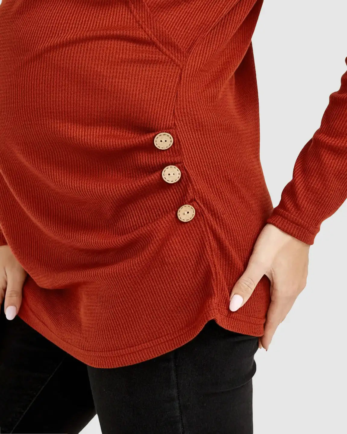 The Nursing Collection  Side-Pleated Button Detail Long Sleeve Maternity Nursing Top