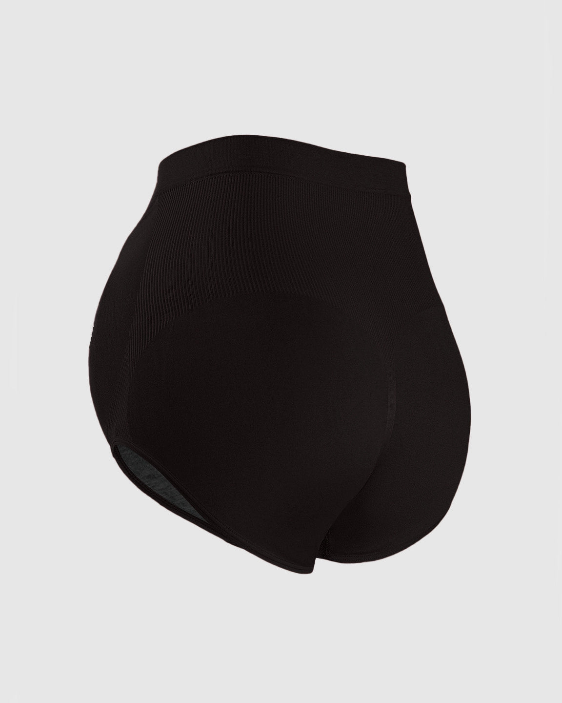 Black seamless high-waist ribbed maternity panties, designed for comfort and support.