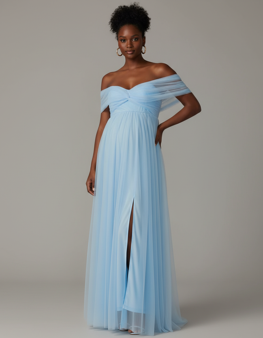 Bump Society – The Comfort Collection: Bardot Neckline Flowy Maternity Evening Gown-Bump Society