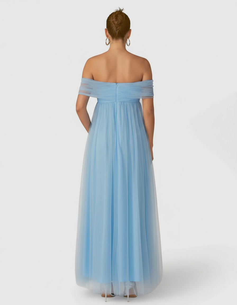 Bump Society – The Comfort Collection: Bardot Neckline Flowy Maternity Evening Gown-Bump Society