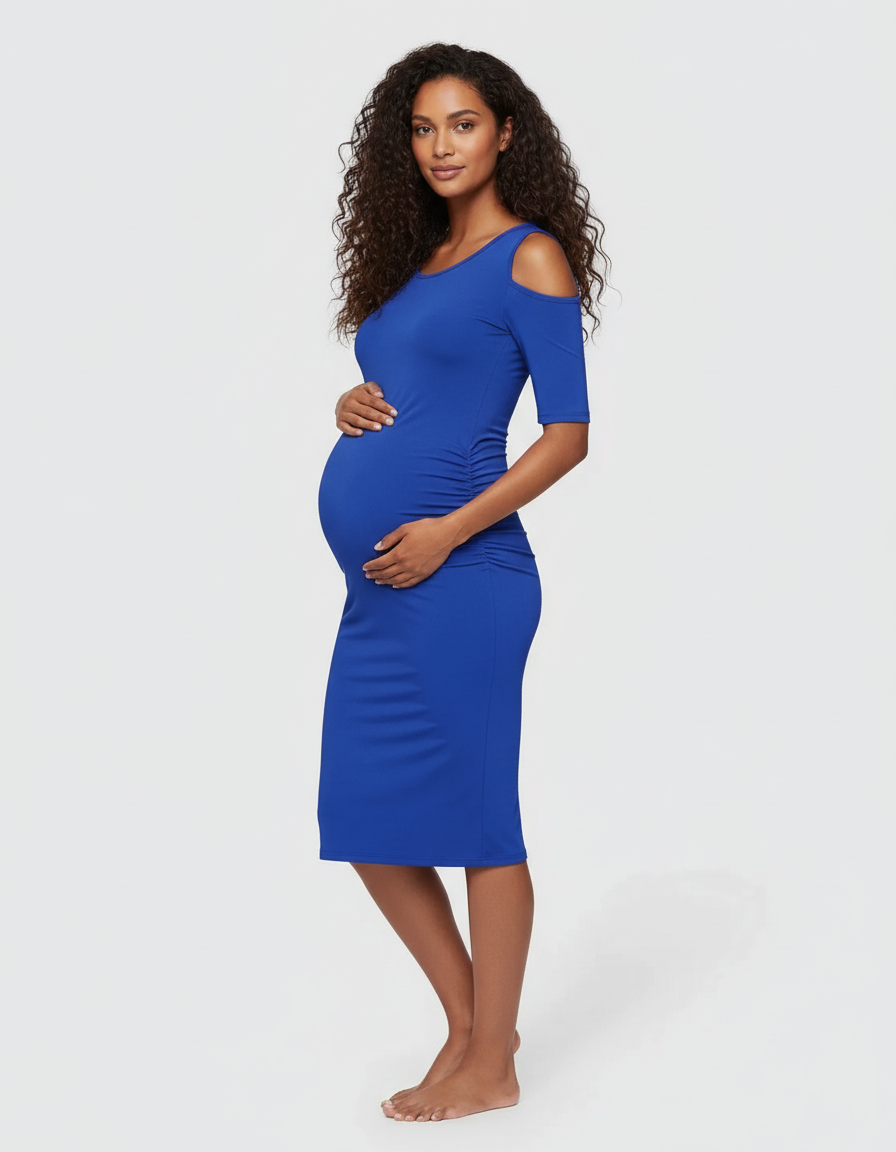 Bump Society – The Comfort Collection: Cold Shoulder Ruched Bodycon Maternity Dress-Bump Society