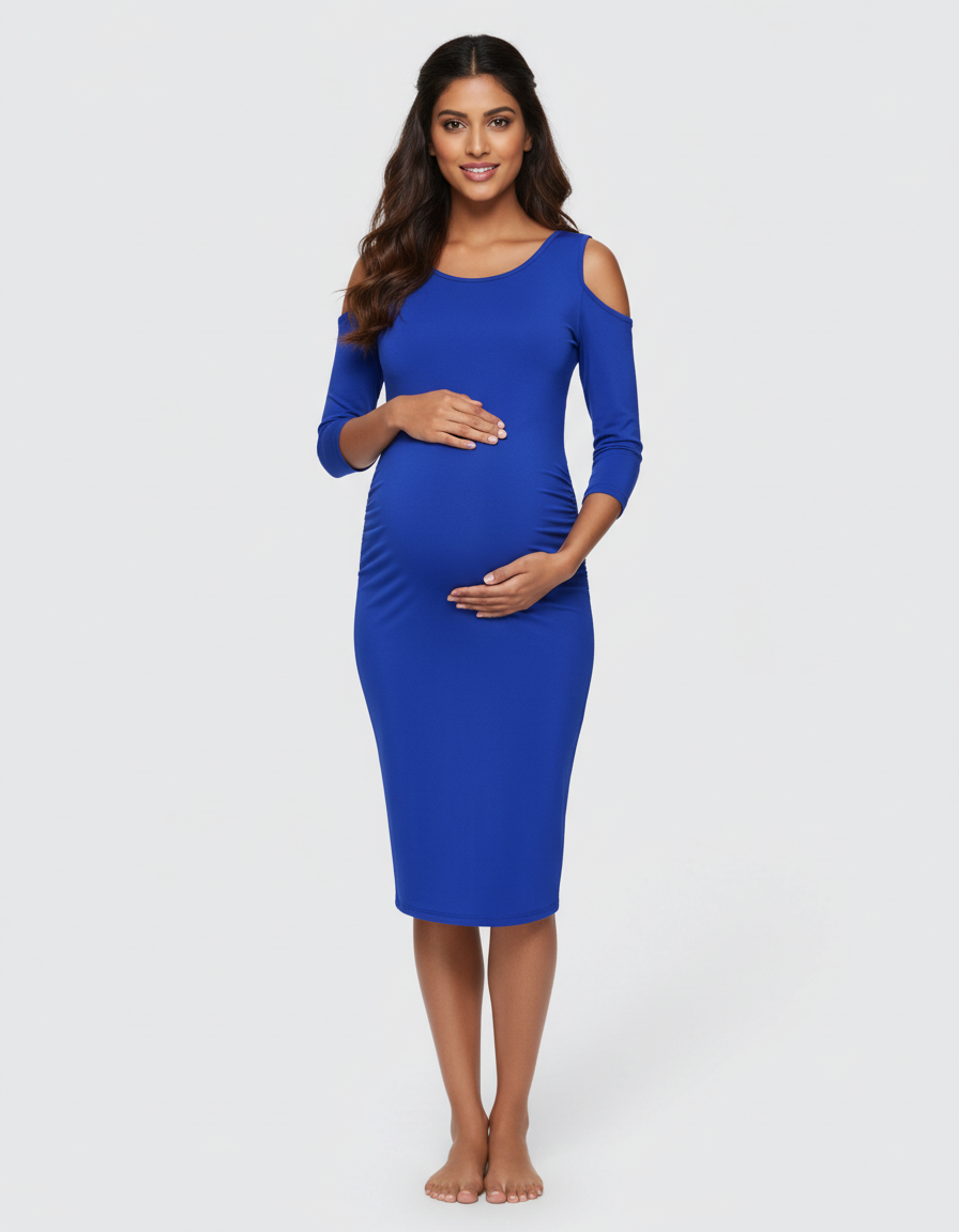 Bump Society – The Comfort Collection: Cold Shoulder Ruched Bodycon Maternity Dress-Bump Society