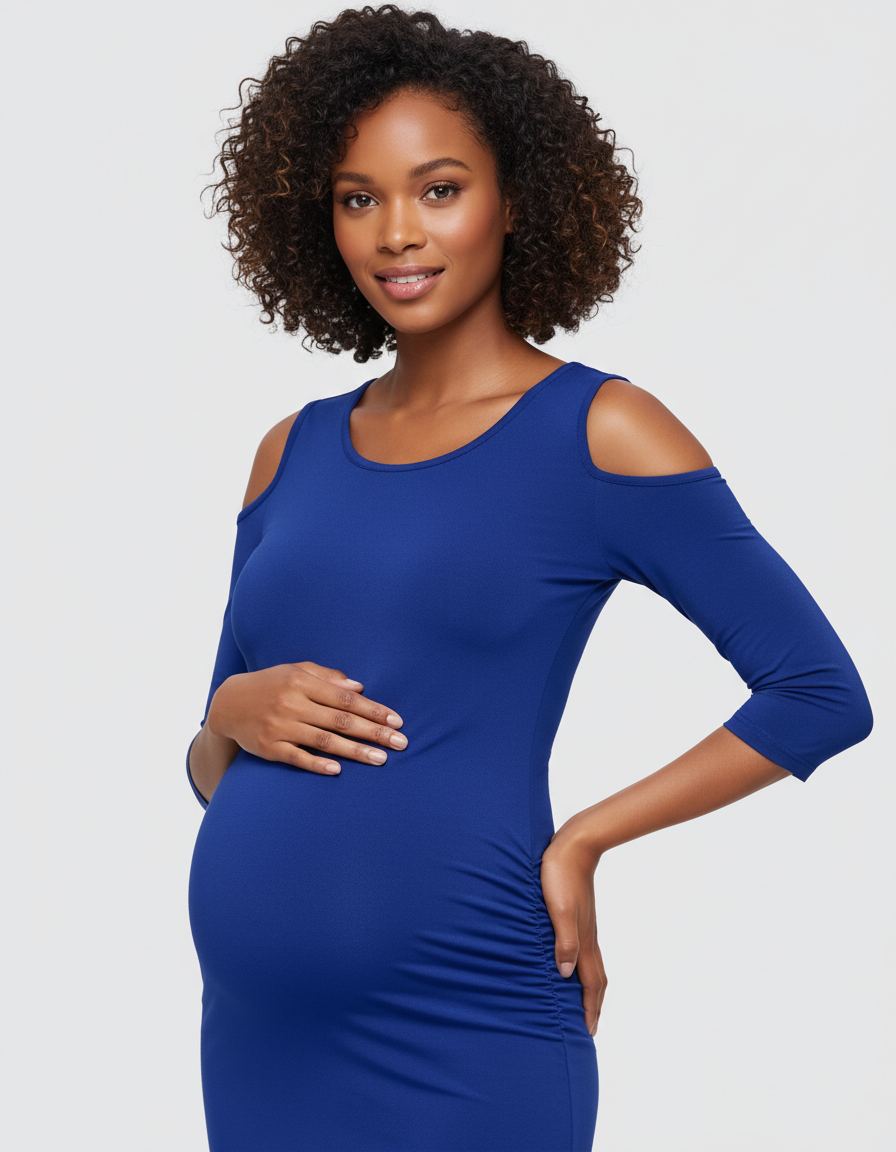 Bump Society – The Comfort Collection: Cold Shoulder Ruched Bodycon Maternity Dress-Bump Society