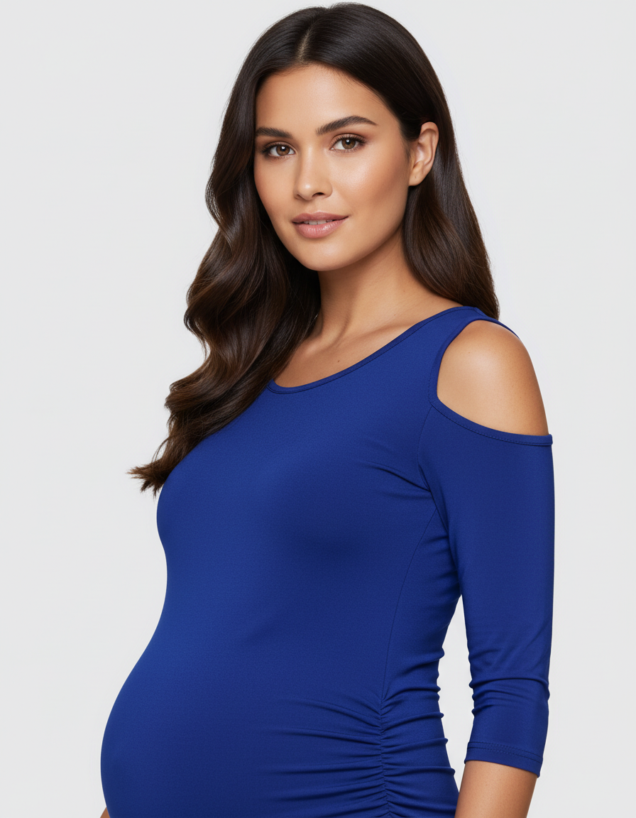 Bump Society – The Comfort Collection: Cold Shoulder Ruched Bodycon Maternity Dress-Bump Society
