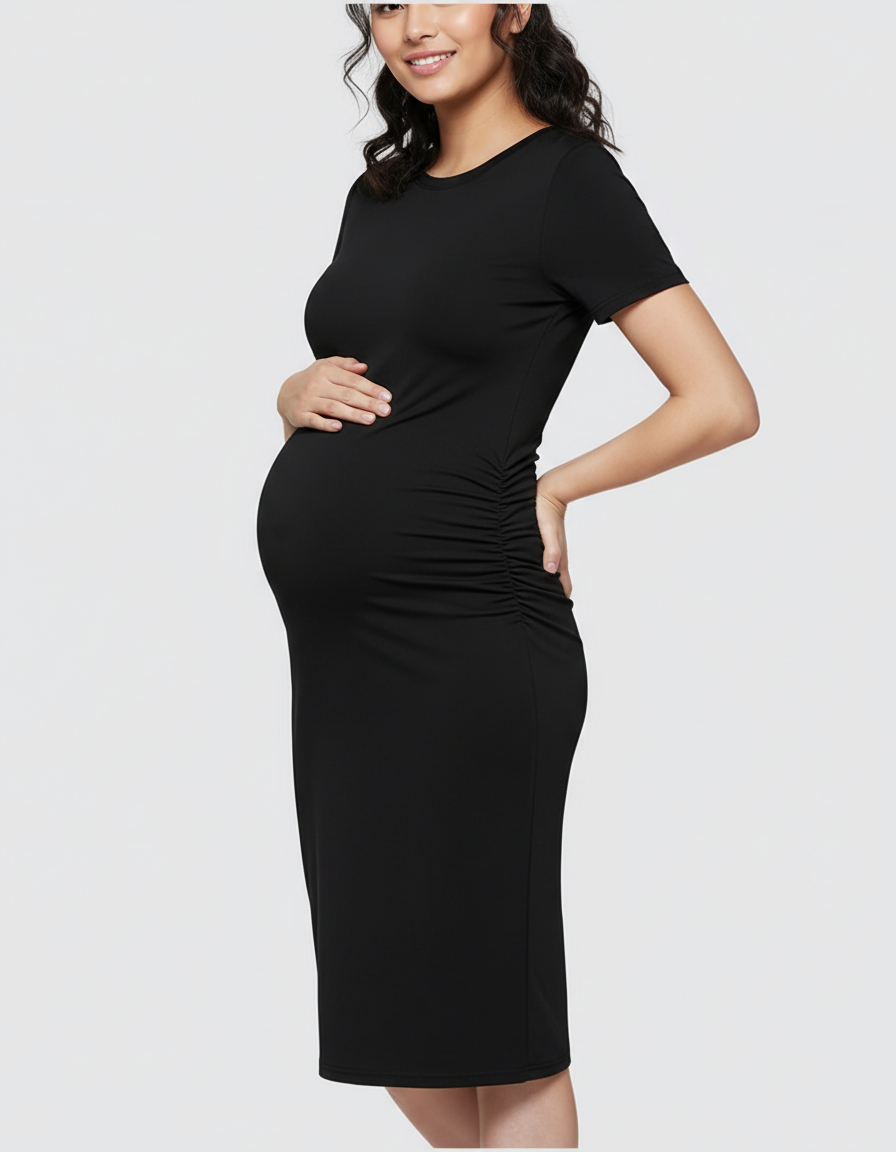 Bump Society – The Comfort Collection: Cold Shoulder Ruched Bodycon Maternity Dress-Bump Society
