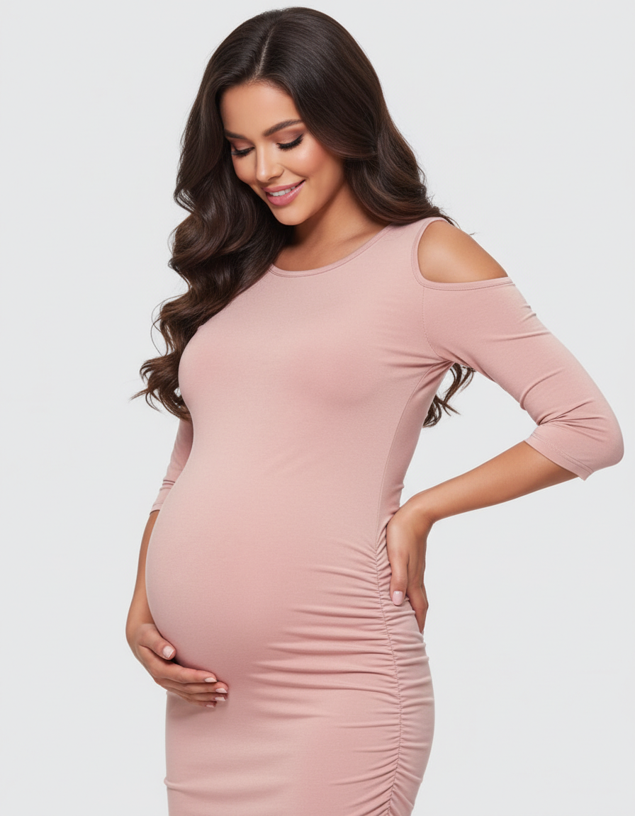Bump Society – The Comfort Collection: Cold Shoulder Ruched Bodycon Maternity Dress-Bump Society