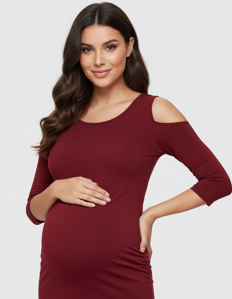 Bump Society – The Comfort Collection: Cold Shoulder Ruched Bodycon Maternity Dress-Bump Society