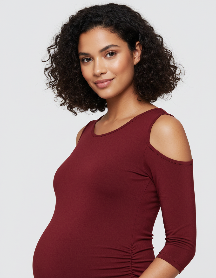 Bump Society – The Comfort Collection: Cold Shoulder Ruched Bodycon Maternity Dress-Bump Society