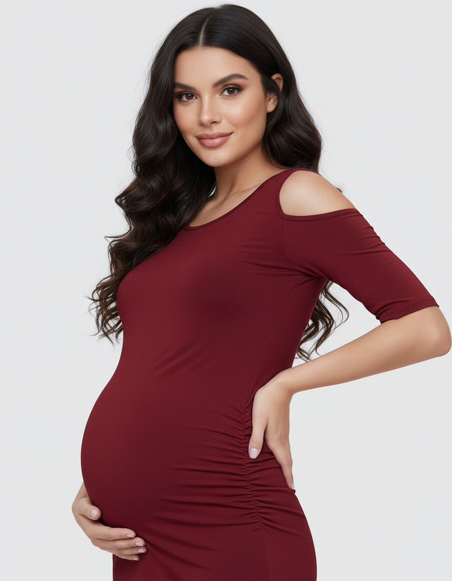 Bump Society – The Comfort Collection: Cold Shoulder Ruched Bodycon Maternity Dress-Bump Society