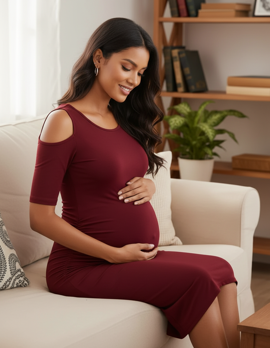 Bump Society – The Comfort Collection: Cold Shoulder Ruched Bodycon Maternity Dress-Bump Society