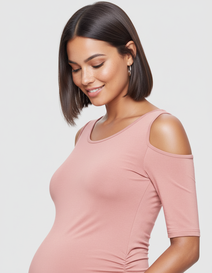 Bump Society – The Comfort Collection: Cold Shoulder Ruched Bodycon Maternity Dress-Bump Society