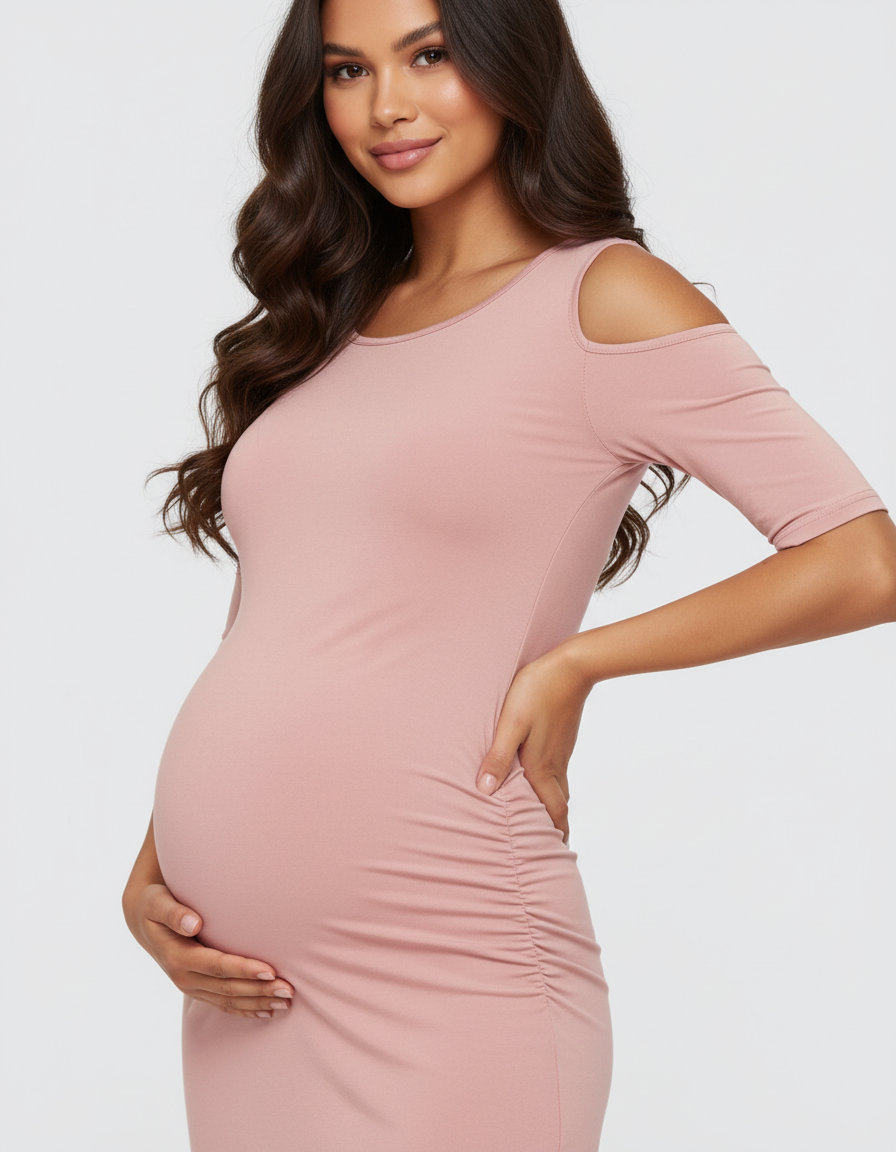 Bump Society – The Comfort Collection: Cold Shoulder Ruched Bodycon Maternity Dress-Bump Society