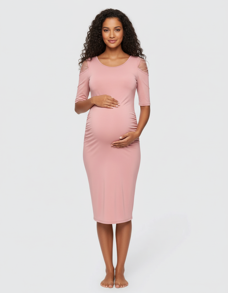 Bump Society – The Comfort Collection: Cold Shoulder Ruched Bodycon Maternity Dress-Bump Society