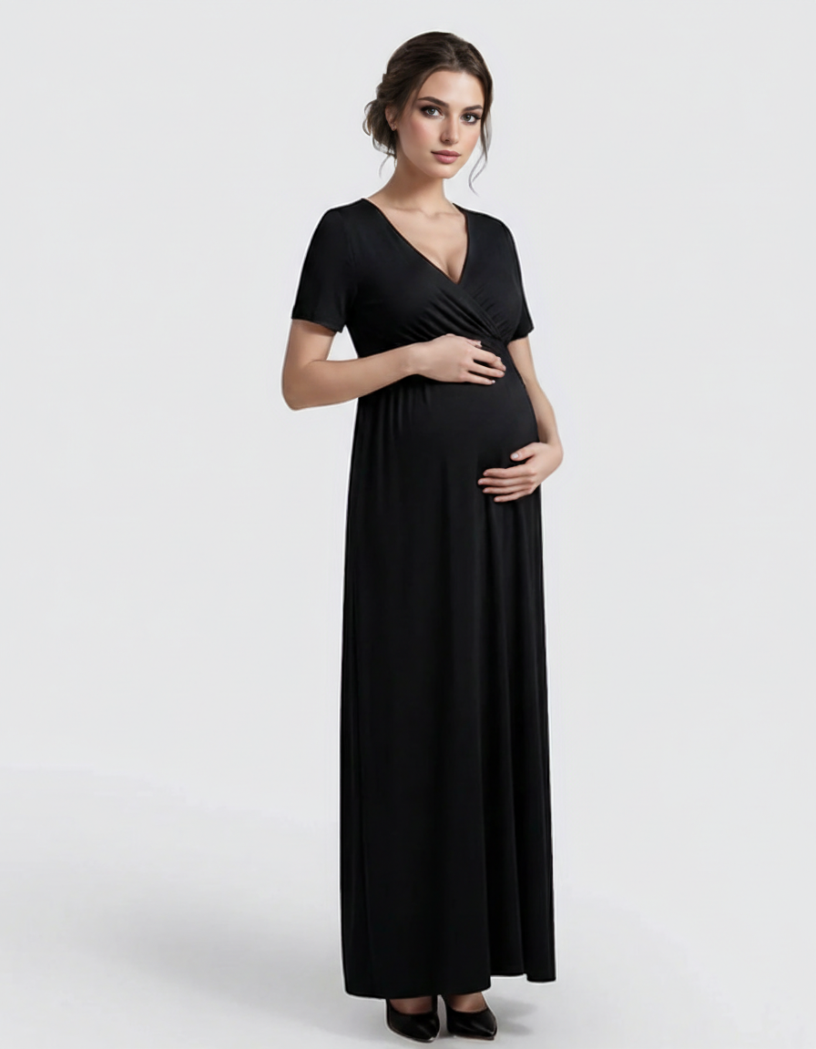 Bump Society – The Comfort Collection: Crossover V-Neck Flowy Silhouette Maternity Maxi Dress-Bump Society