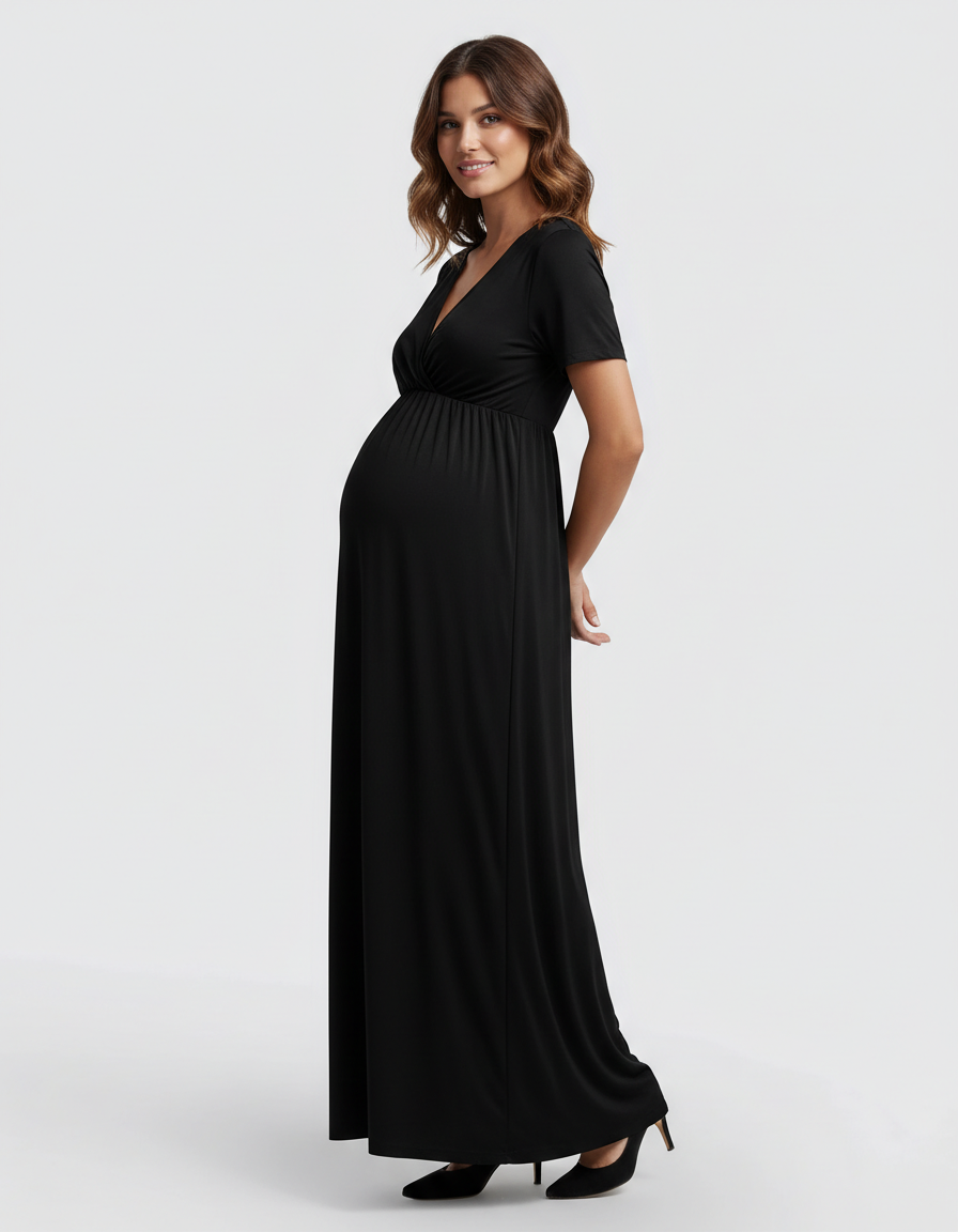 Bump Society – The Comfort Collection: Crossover V-Neck Flowy Silhouette Maternity Maxi Dress-Bump Society