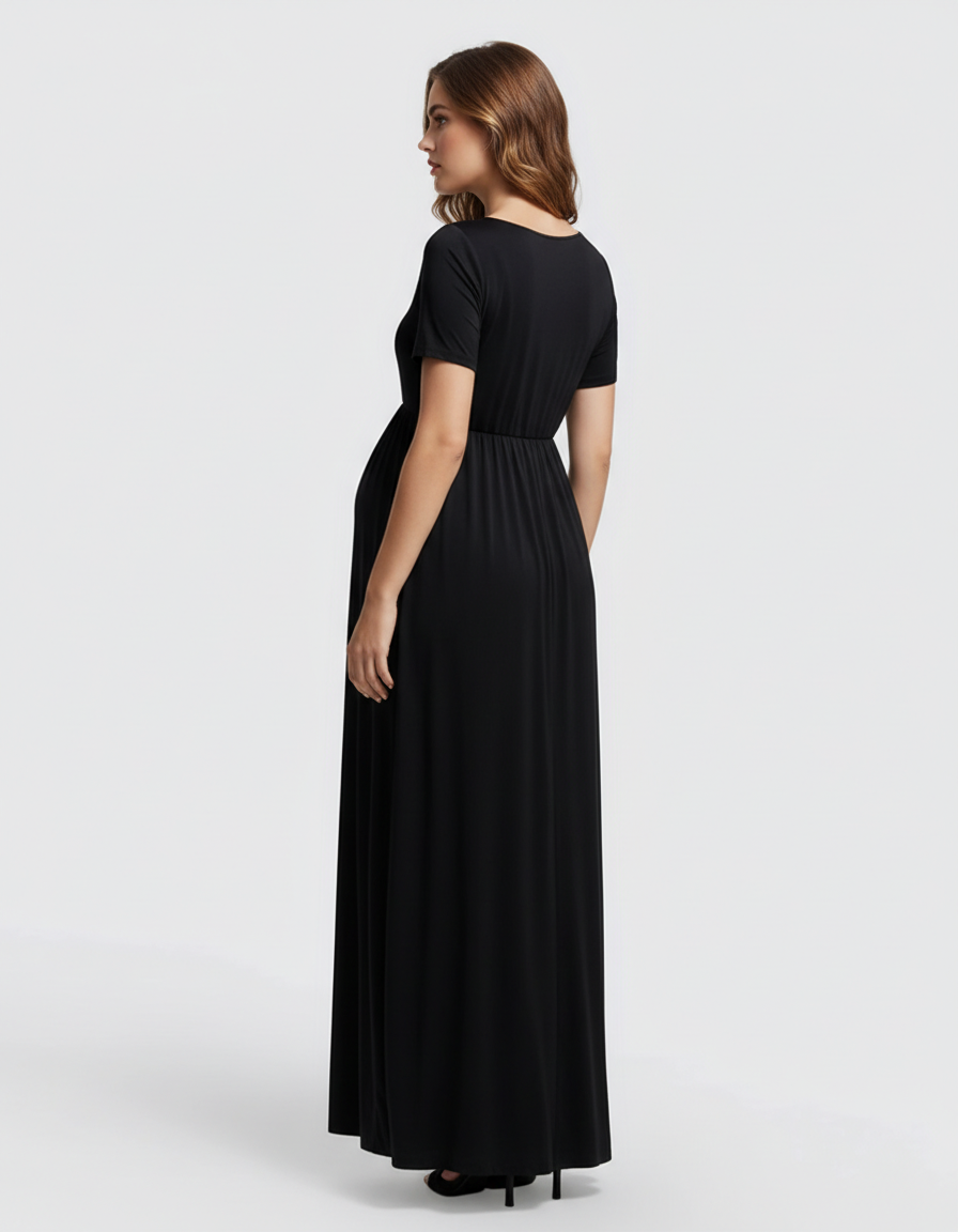 Bump Society – The Comfort Collection: Crossover V-Neck Flowy Silhouette Maternity Maxi Dress-Bump Society