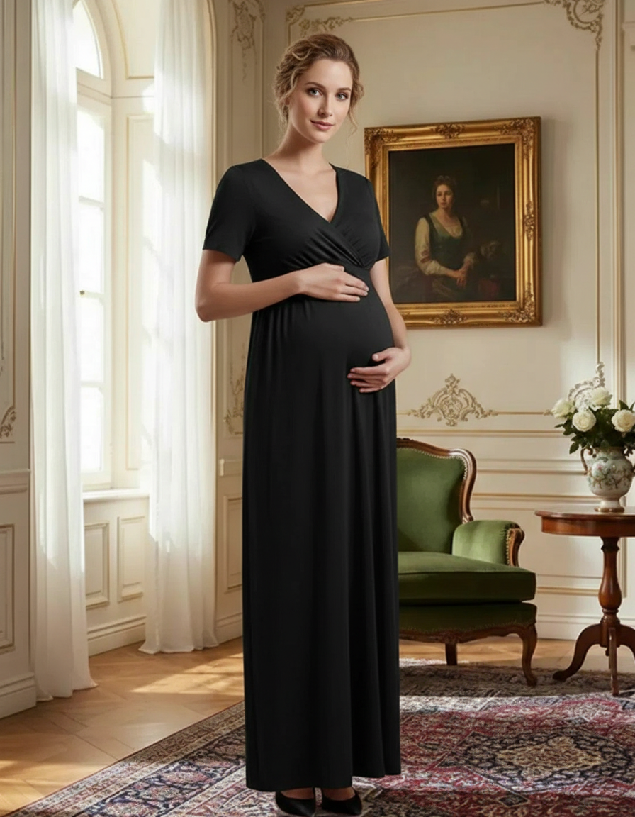 Bump Society – The Comfort Collection: Crossover V-Neck Flowy Silhouette Maternity Maxi Dress-Bump Society