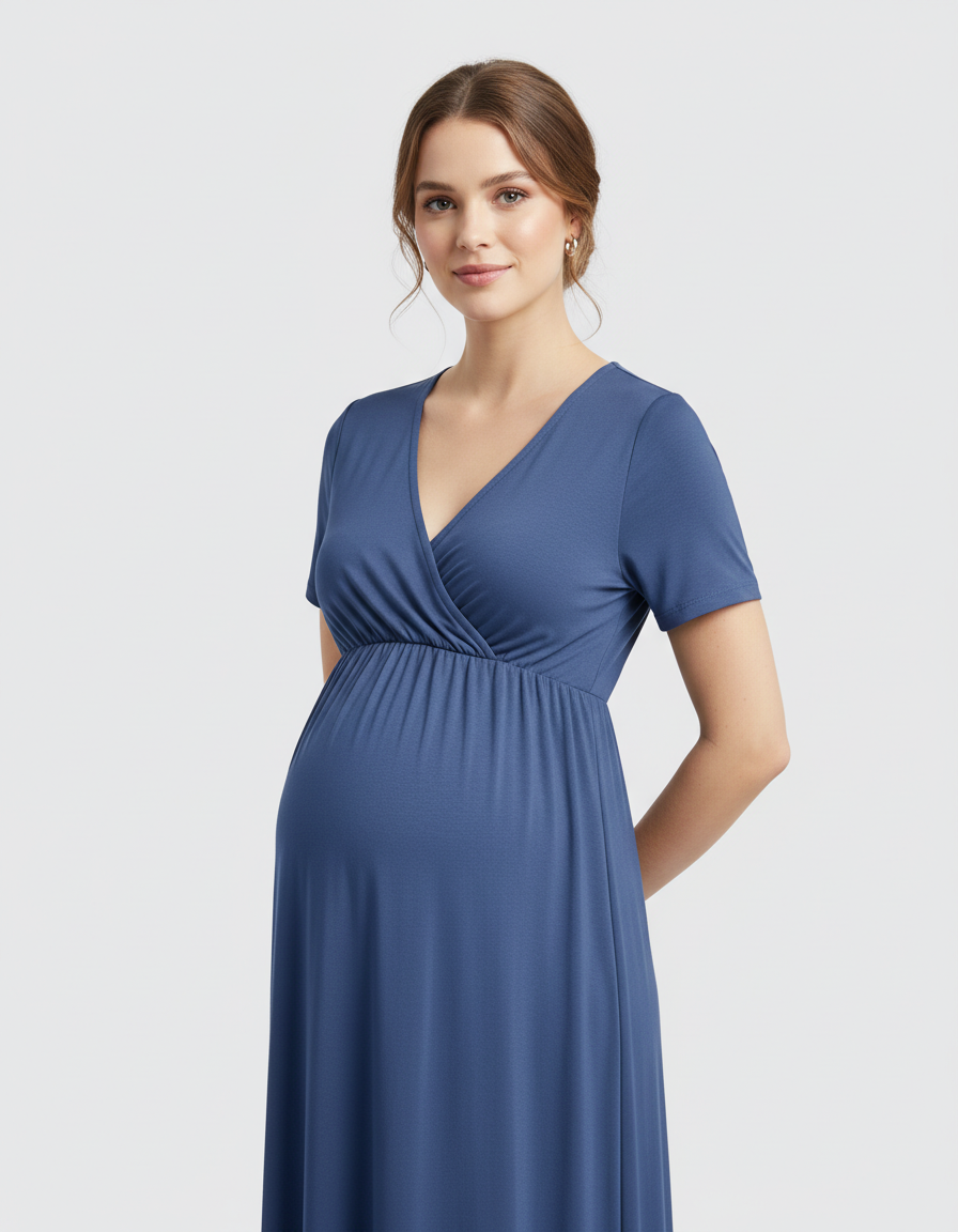 Bump Society – The Comfort Collection: Crossover V-Neck Flowy Silhouette Maternity Maxi Dress-Bump Society