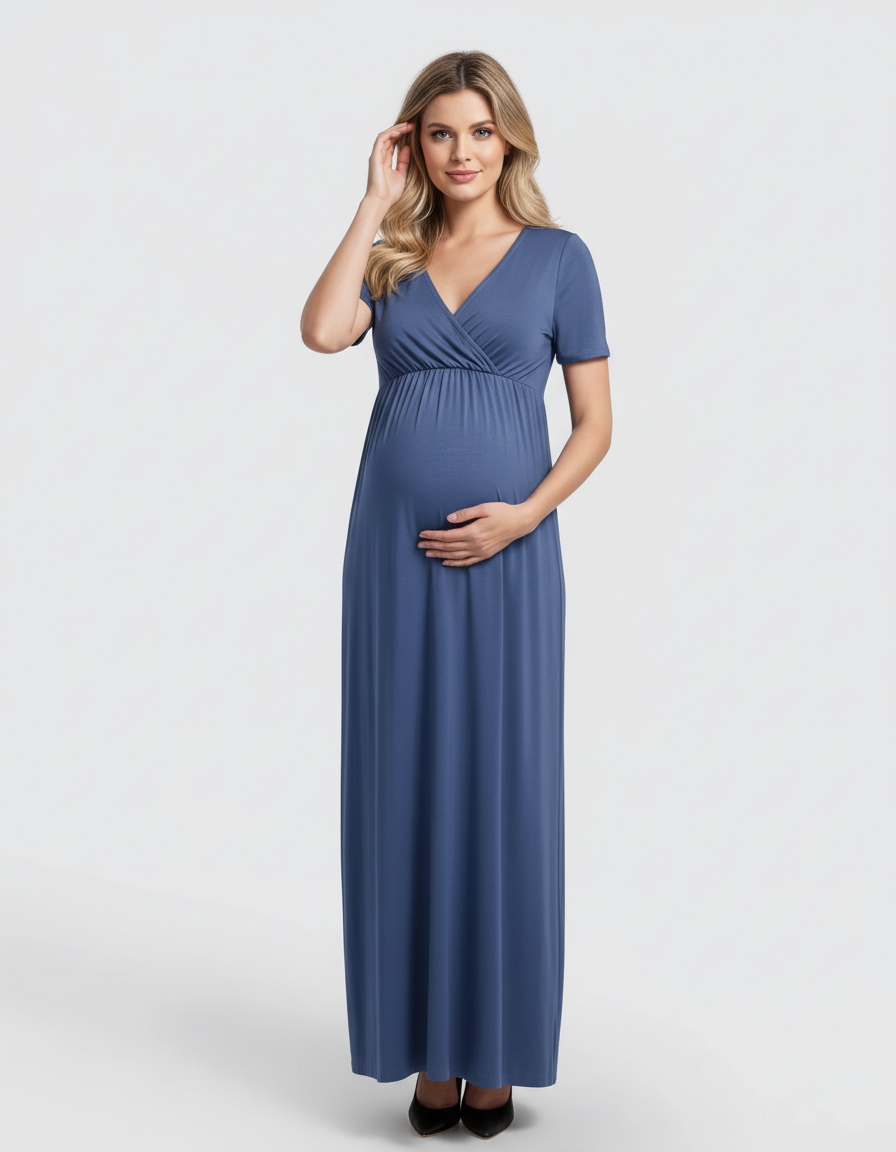 Bump Society – The Comfort Collection: Crossover V-Neck Flowy Silhouette Maternity Maxi Dress-Bump Society