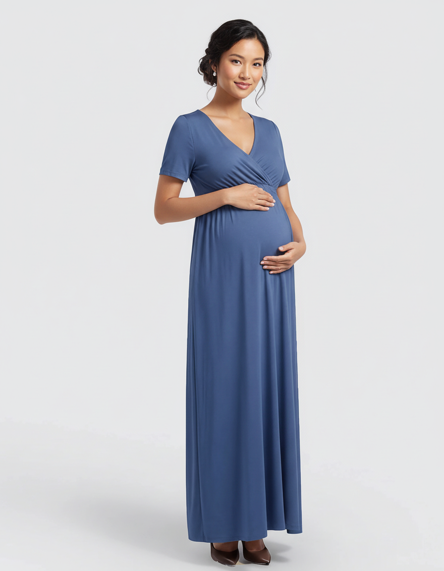 Bump Society – The Comfort Collection: Crossover V-Neck Flowy Silhouette Maternity Maxi Dress-Bump Society