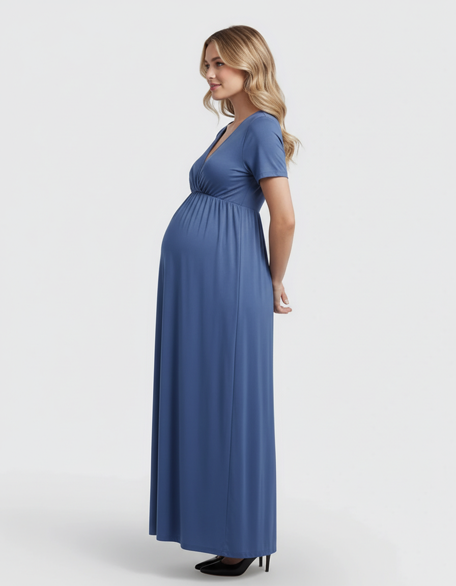 Bump Society – The Comfort Collection: Crossover V-Neck Flowy Silhouette Maternity Maxi Dress-Bump Society