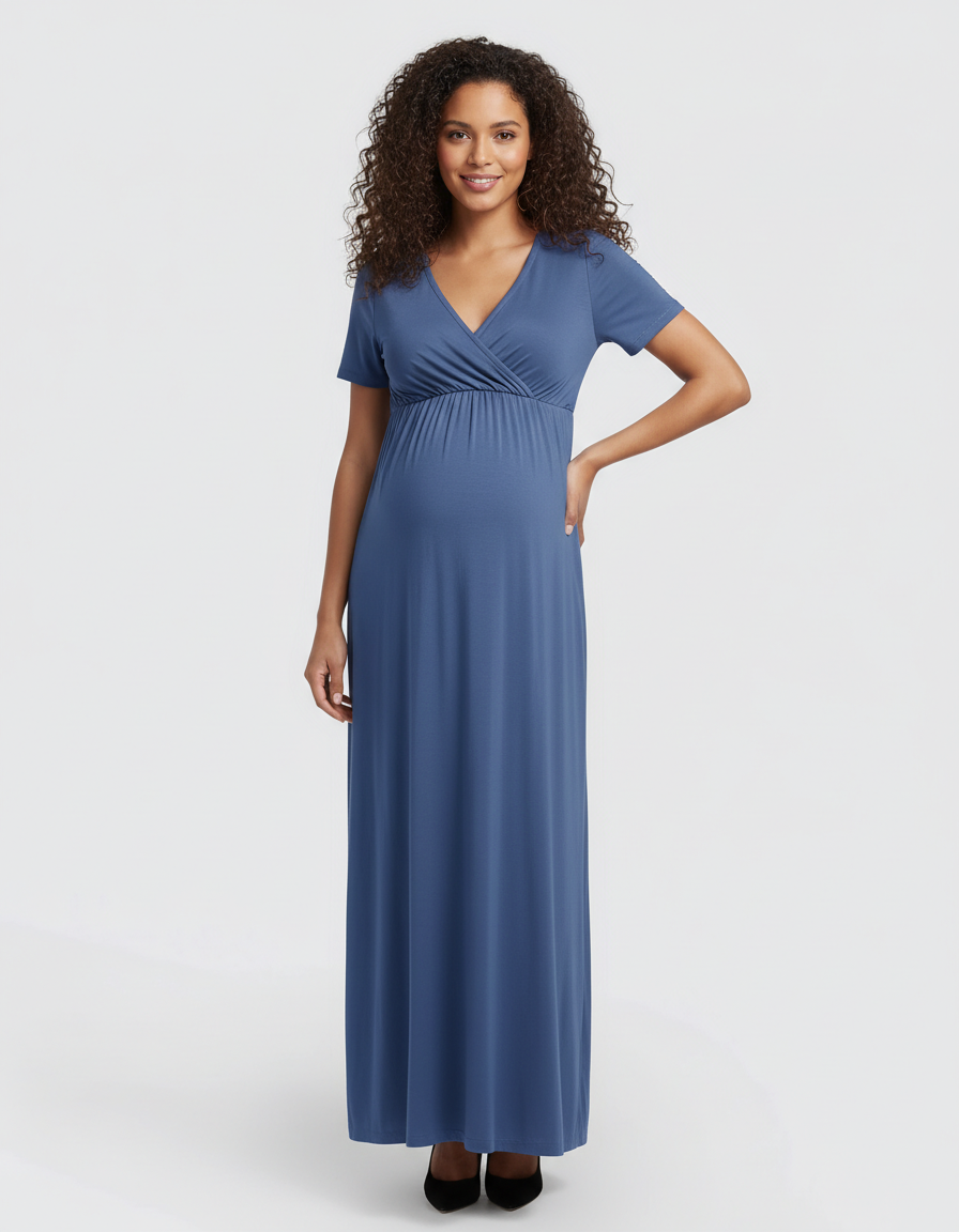 Bump Society – The Comfort Collection: Crossover V-Neck Flowy Silhouette Maternity Maxi Dress-Bump Society