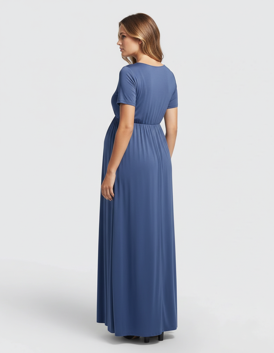 Bump Society – The Comfort Collection: Crossover V-Neck Flowy Silhouette Maternity Maxi Dress-Bump Society