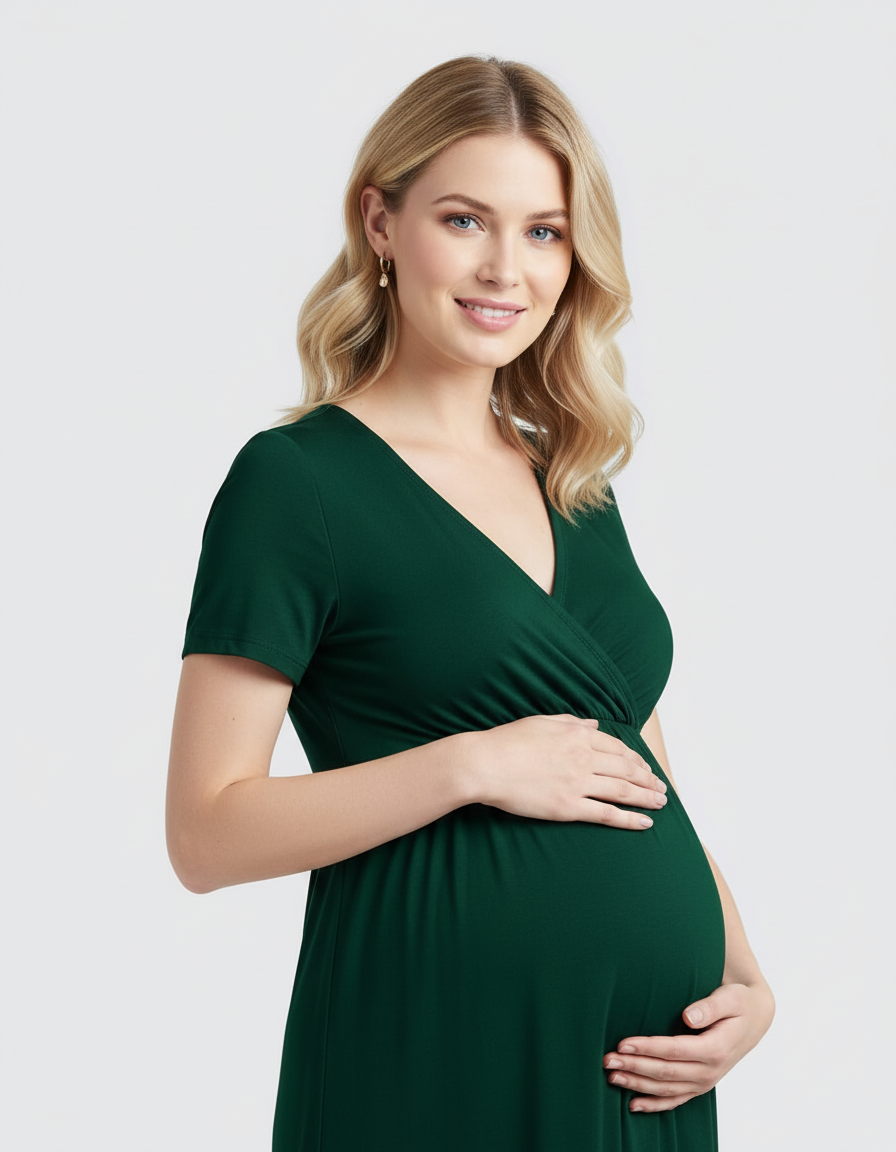 Bump Society – The Comfort Collection: Crossover V-Neck Flowy Silhouette Maternity Maxi Dress-Bump Society