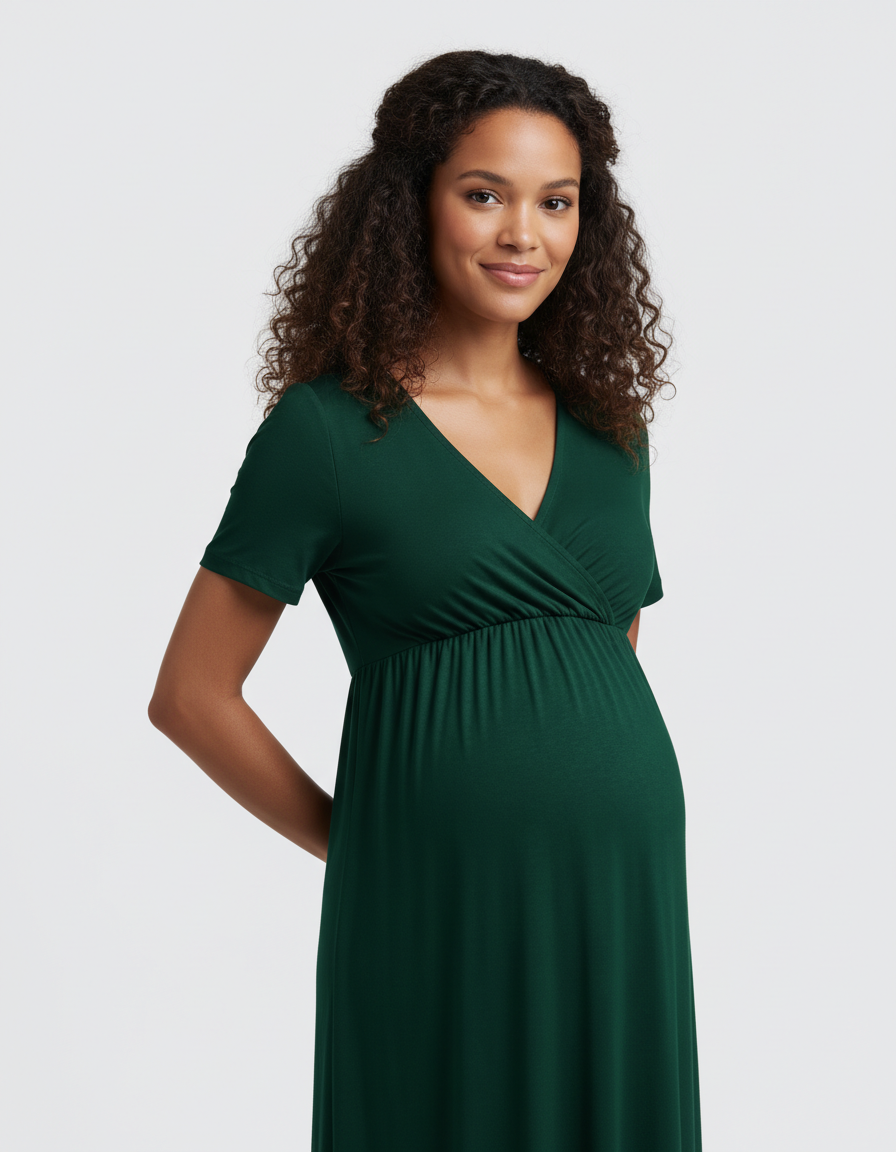 Bump Society – The Comfort Collection: Crossover V-Neck Flowy Silhouette Maternity Maxi Dress-Bump Society