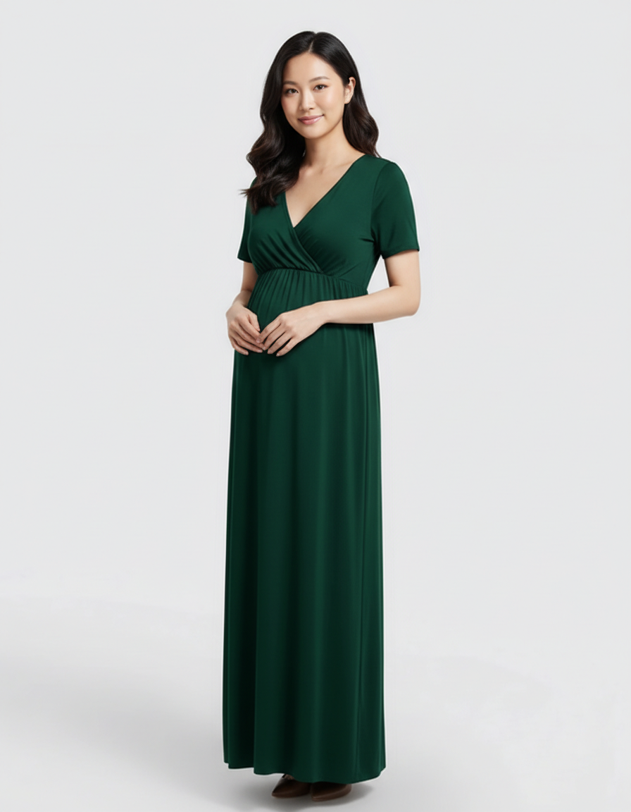 Bump Society – The Comfort Collection: Crossover V-Neck Flowy Silhouette Maternity Maxi Dress-Bump Society