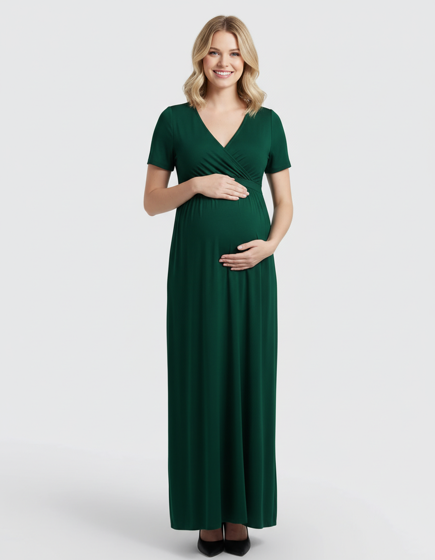 Bump Society – The Comfort Collection: Crossover V-Neck Flowy Silhouette Maternity Maxi Dress-Bump Society
