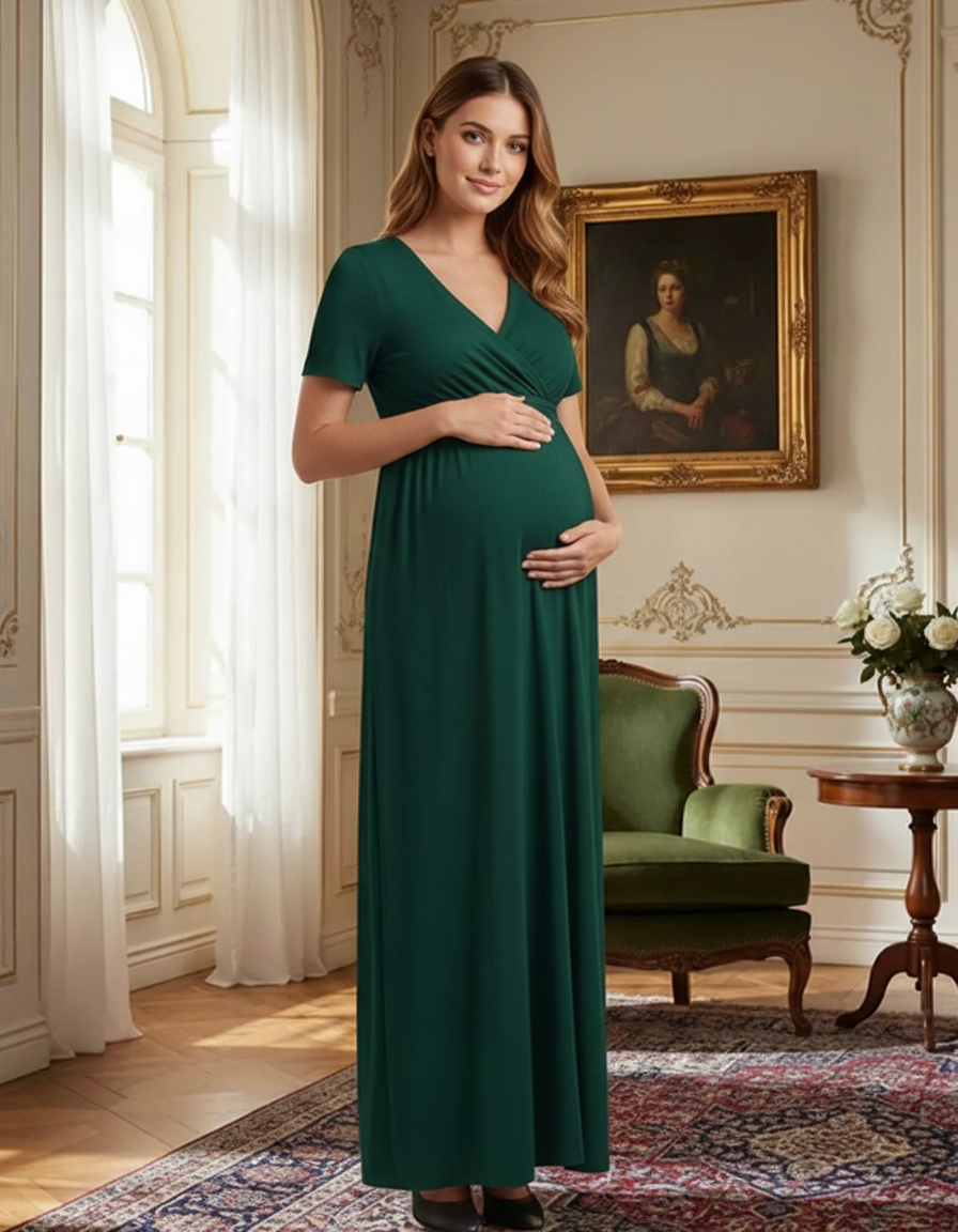 Bump Society – The Comfort Collection: Crossover V-Neck Flowy Silhouette Maternity Maxi Dress-Bump Society