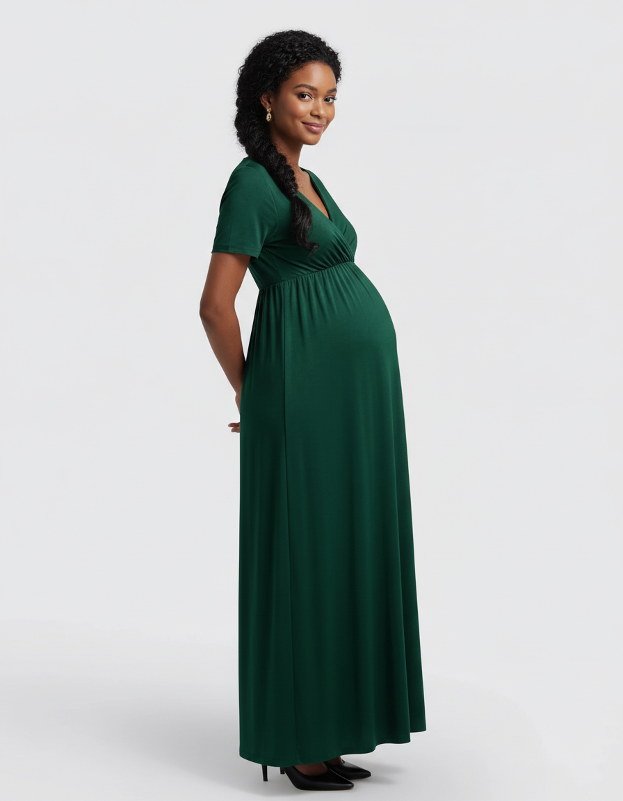 Bump Society – The Comfort Collection: Crossover V-Neck Flowy Silhouette Maternity Maxi Dress-Bump Society