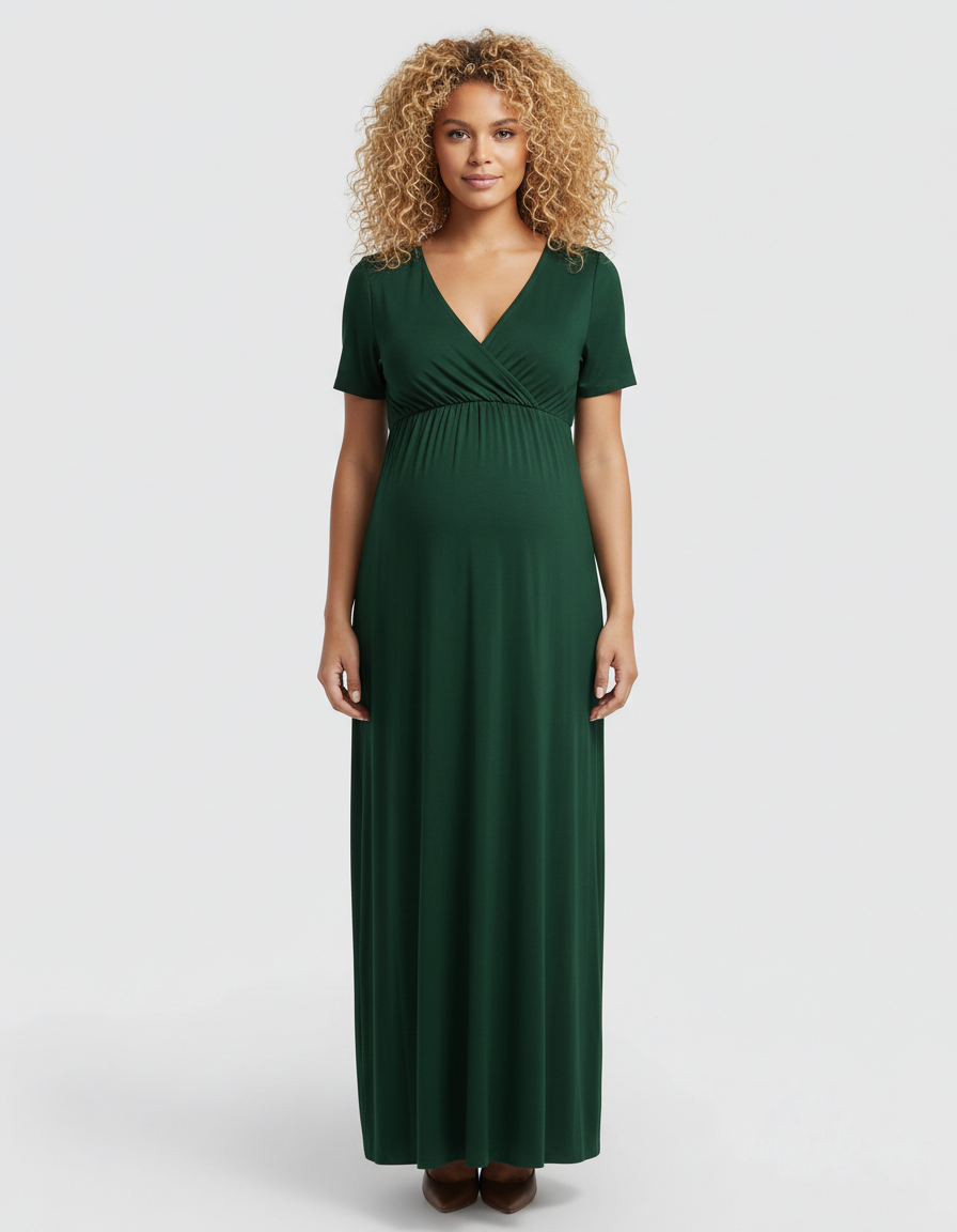 Bump Society – The Comfort Collection: Crossover V-Neck Flowy Silhouette Maternity Maxi Dress-Bump Society