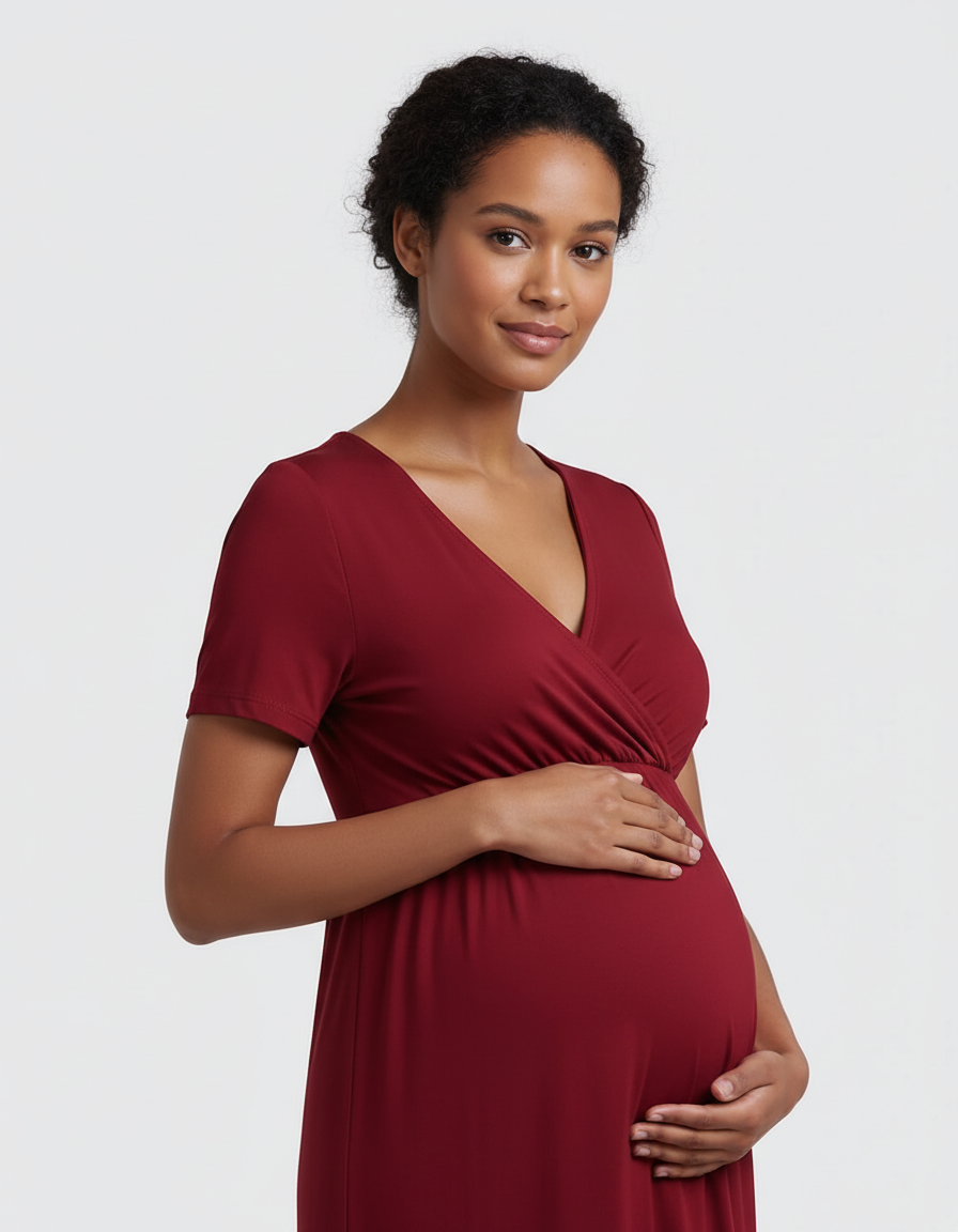 Bump Society – The Comfort Collection: Crossover V-Neck Flowy Silhouette Maternity Maxi Dress-Bump Society