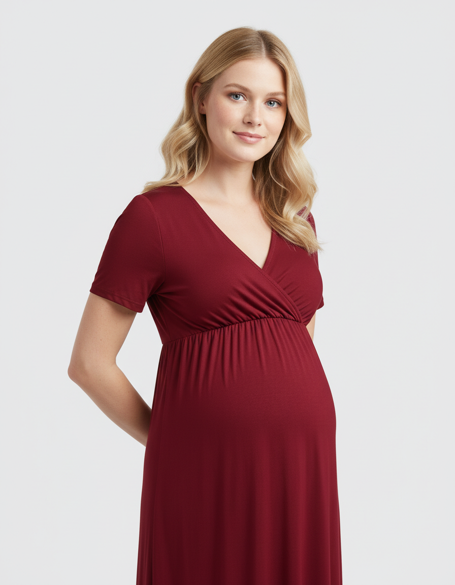 Bump Society – The Comfort Collection: Crossover V-Neck Flowy Silhouette Maternity Maxi Dress-Bump Society